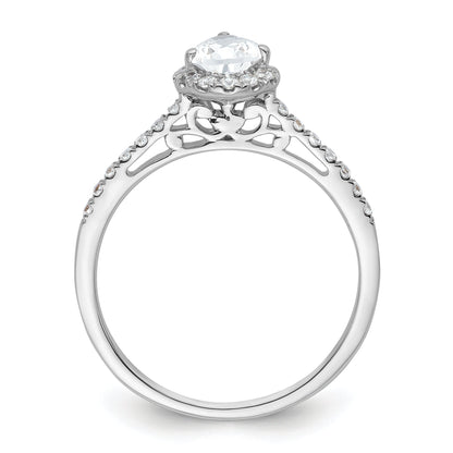 14K White Gold Halo (Holds 3/4 Carat (7X5mm) Pear Center) 1/4 Diamond Semi Mount Engagement Ring