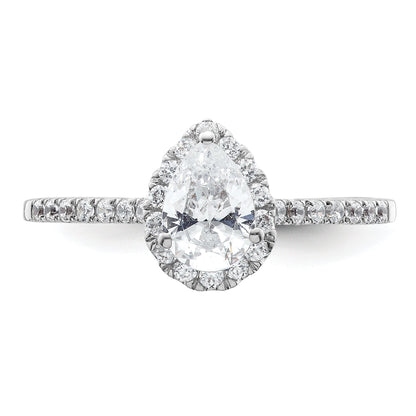 14K White Gold Halo (Holds 3/4 Carat (7X5mm) Pear Center) 1/4 Diamond Semi Mount Engagement Ring