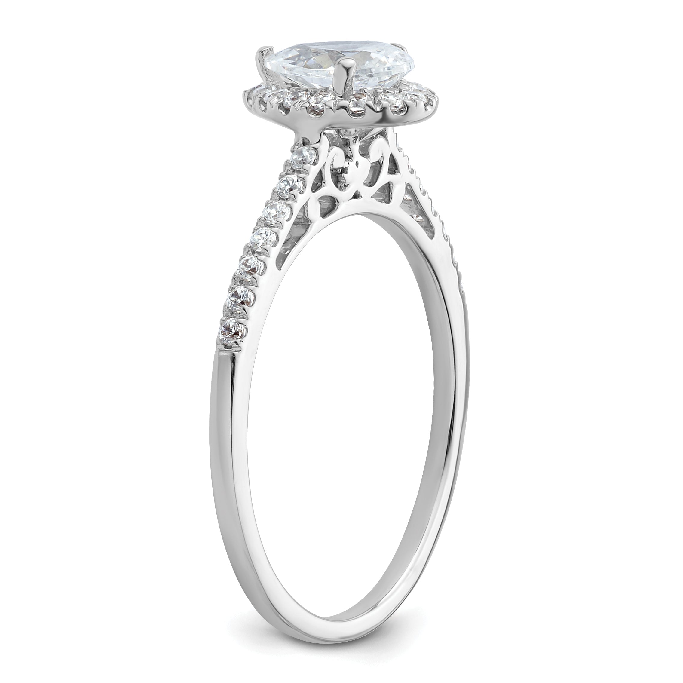 14K White Gold Halo (Holds 3/4 Carat (7X5mm) Pear Center) 1/4 Diamond Semi Mount Engagement Ring