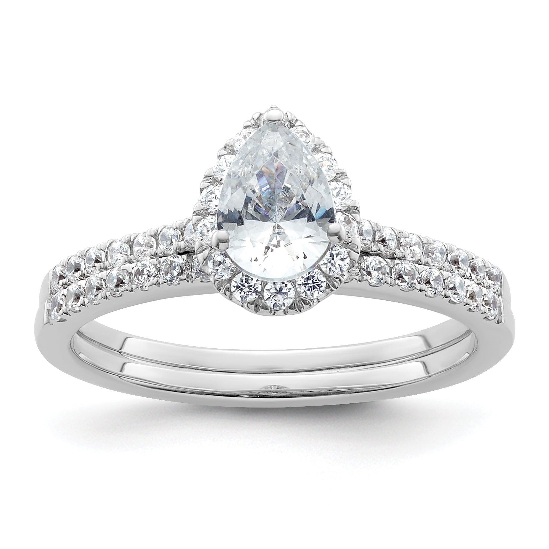 14K White Gold Halo (Holds 3/4 Carat (7X5mm) Pear Center) 1/4 Diamond Semi Mount Engagement Ring
