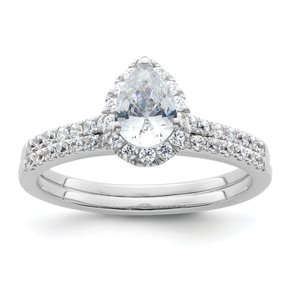 14K White Gold Halo (Holds 3/4 Carat (7X5mm) Pear Center) 1/4 Diamond Semi Mount Engagement Ring