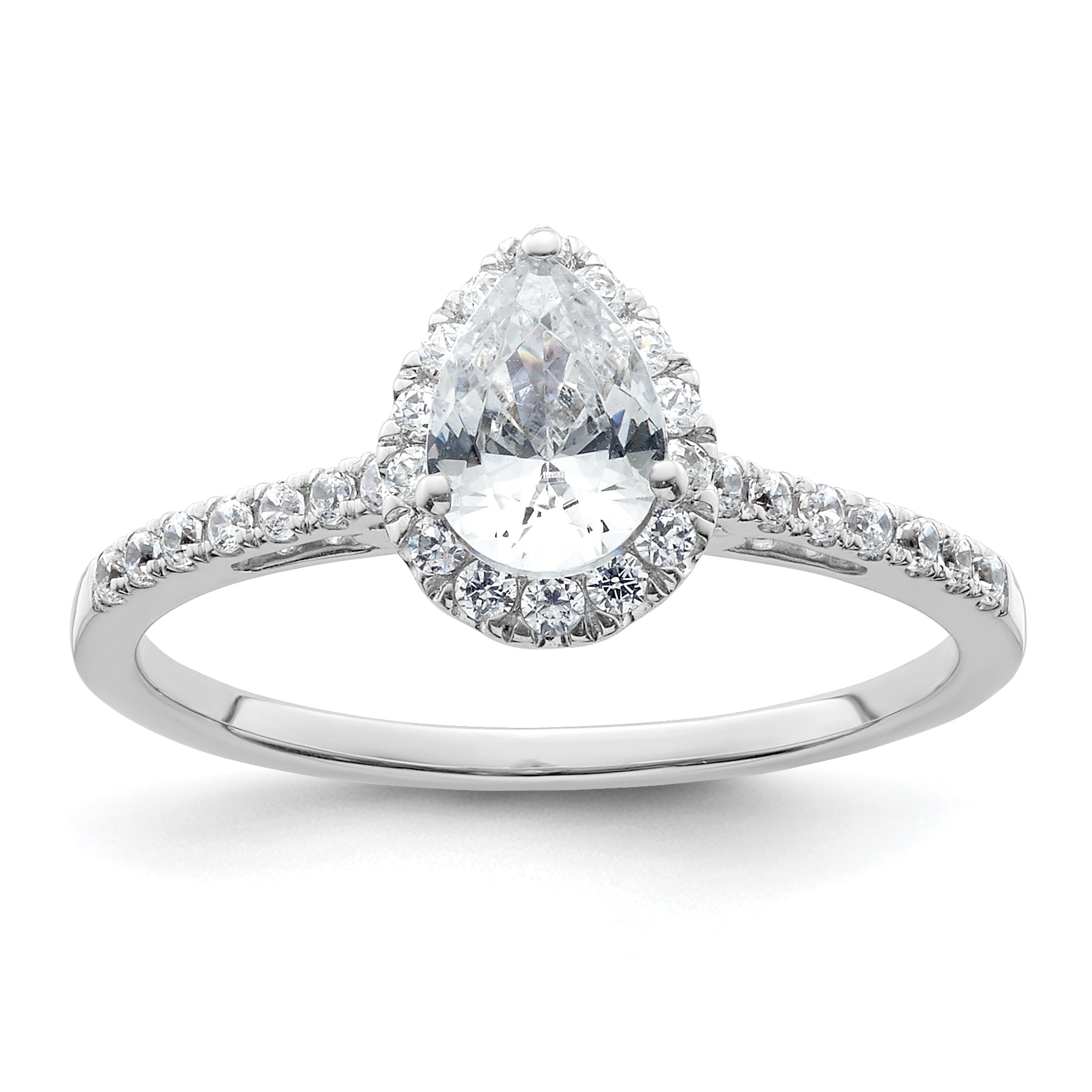 14K White Gold Halo (Holds 3/4 Carat (7X5mm) Pear Center) 1/4 Diamond Semi Mount Engagement Ring