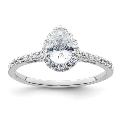 14K White Gold Halo (Holds 3/4 Carat (7X5mm) Pear Center) 1/4 Diamond Semi Mount Engagement Ring