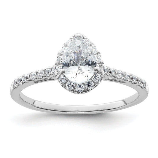 14K White Gold Halo (Holds 3/4 Carat (7X5mm) Pear Center) 1/4 Diamond Semi Mount Engagement Ring