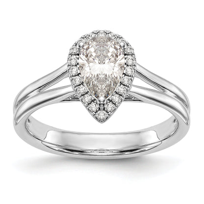 14kw Pear Halo Simulated Diamond Split Shank Engagement Ring