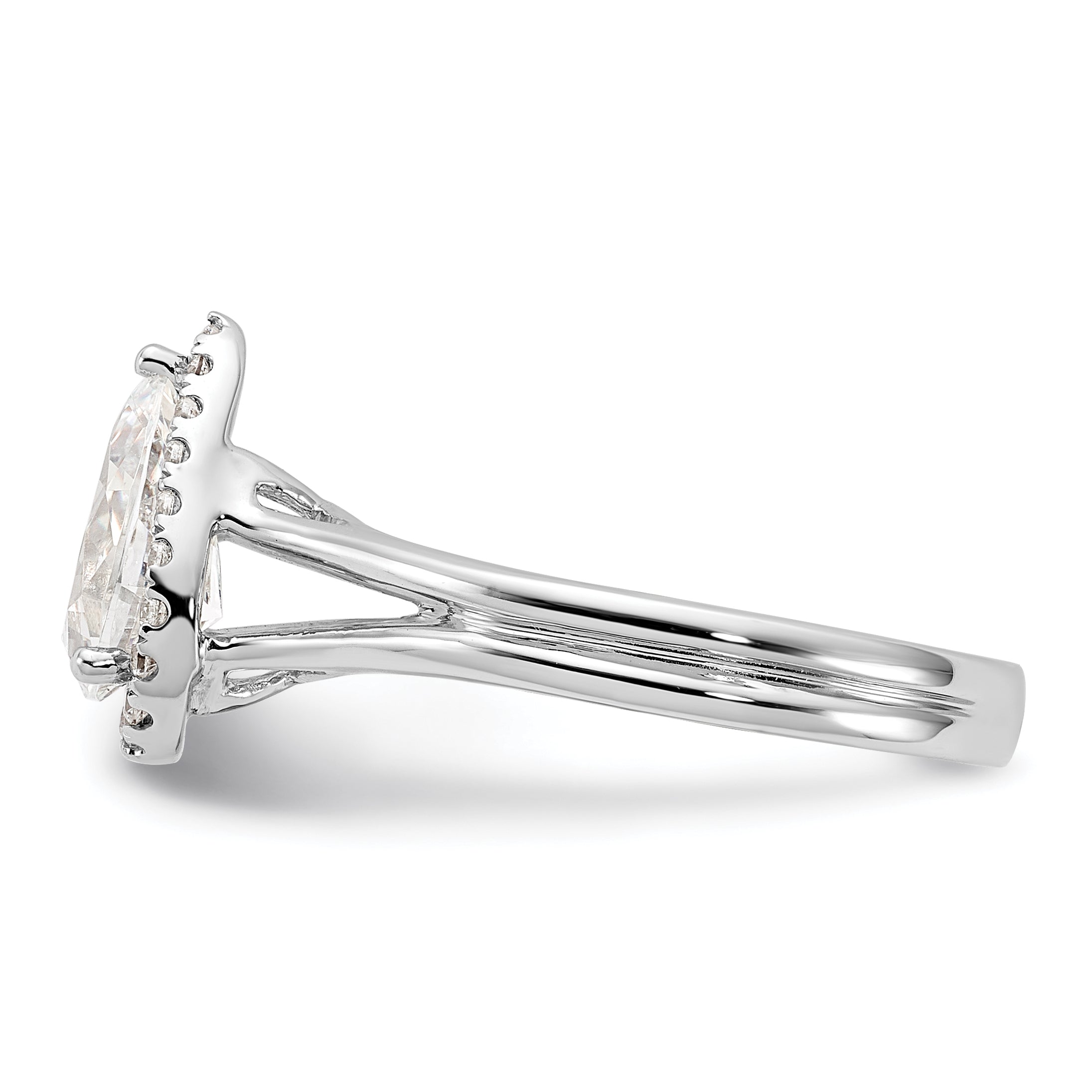 14kw Pear Halo Simulated Diamond Split Shank Engagement Ring
