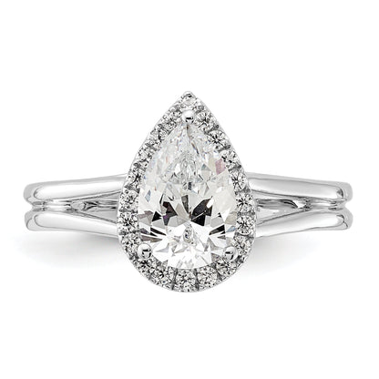 14kw Pear Halo Simulated Diamond Split Shank Engagement Ring