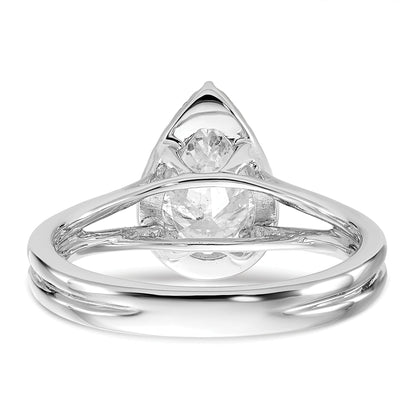 14kw Pear Halo Simulated Diamond Split Shank Engagement Ring