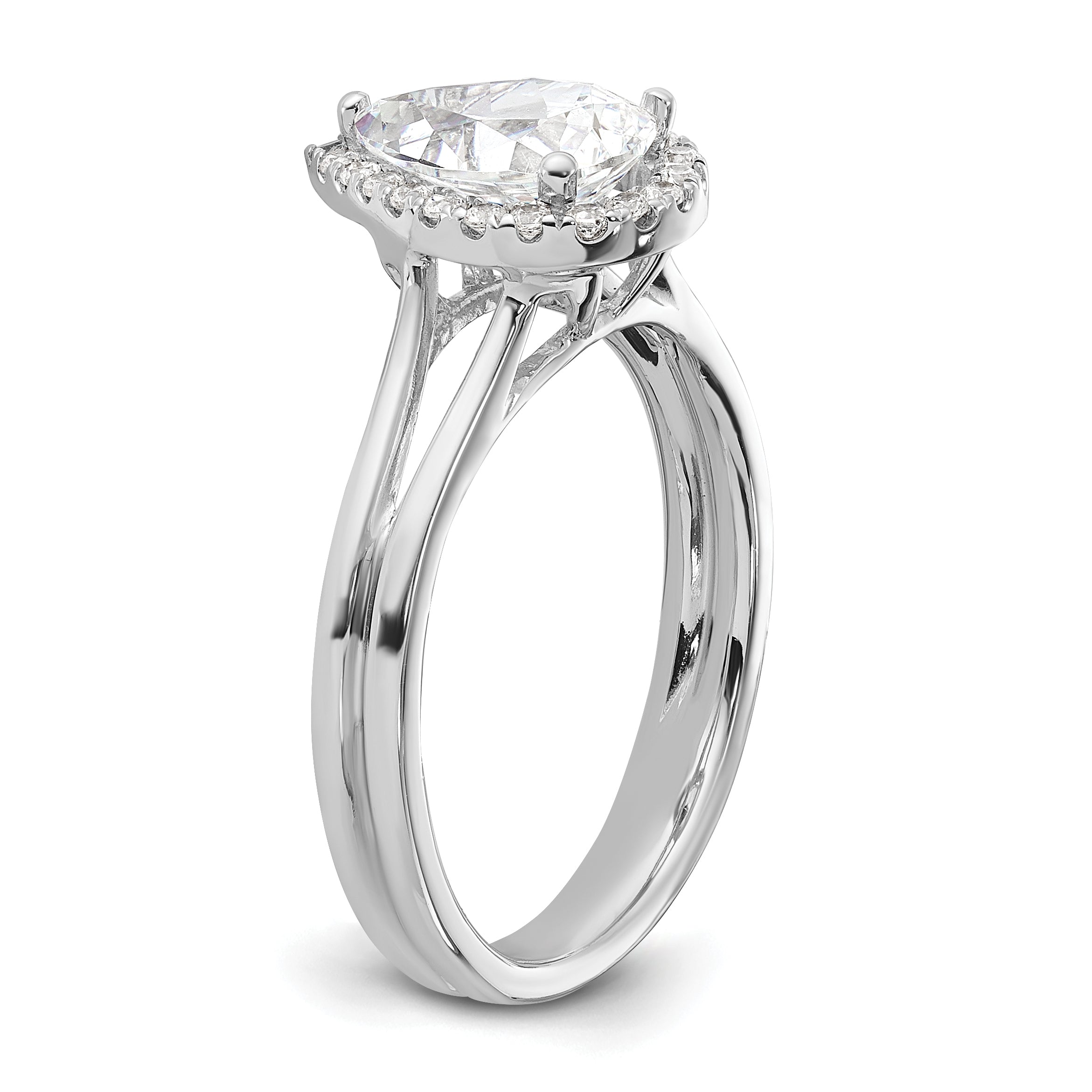 14kw Pear Halo Simulated Diamond Split Shank Engagement Ring