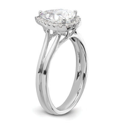 14kw Pear Halo Simulated Diamond Split Shank Engagement Ring