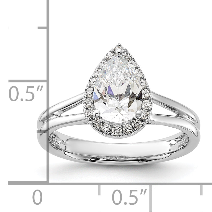14kw Pear Halo Simulated Diamond Split Shank Engagement Ring