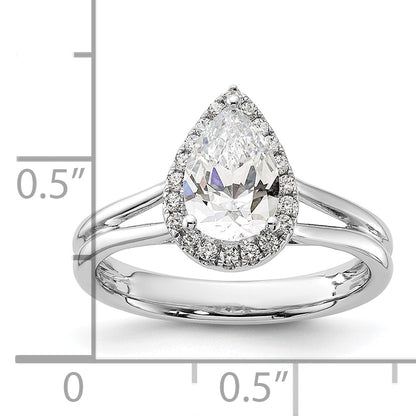 14kw Pear Halo Simulated Diamond Split Shank Engagement Ring