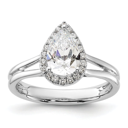 14kw Pear Halo Simulated Diamond Split Shank Engagement Ring