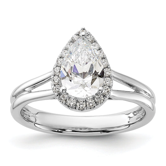 14kw Pear Halo Simulated Diamond Split Shank Engagement Ring