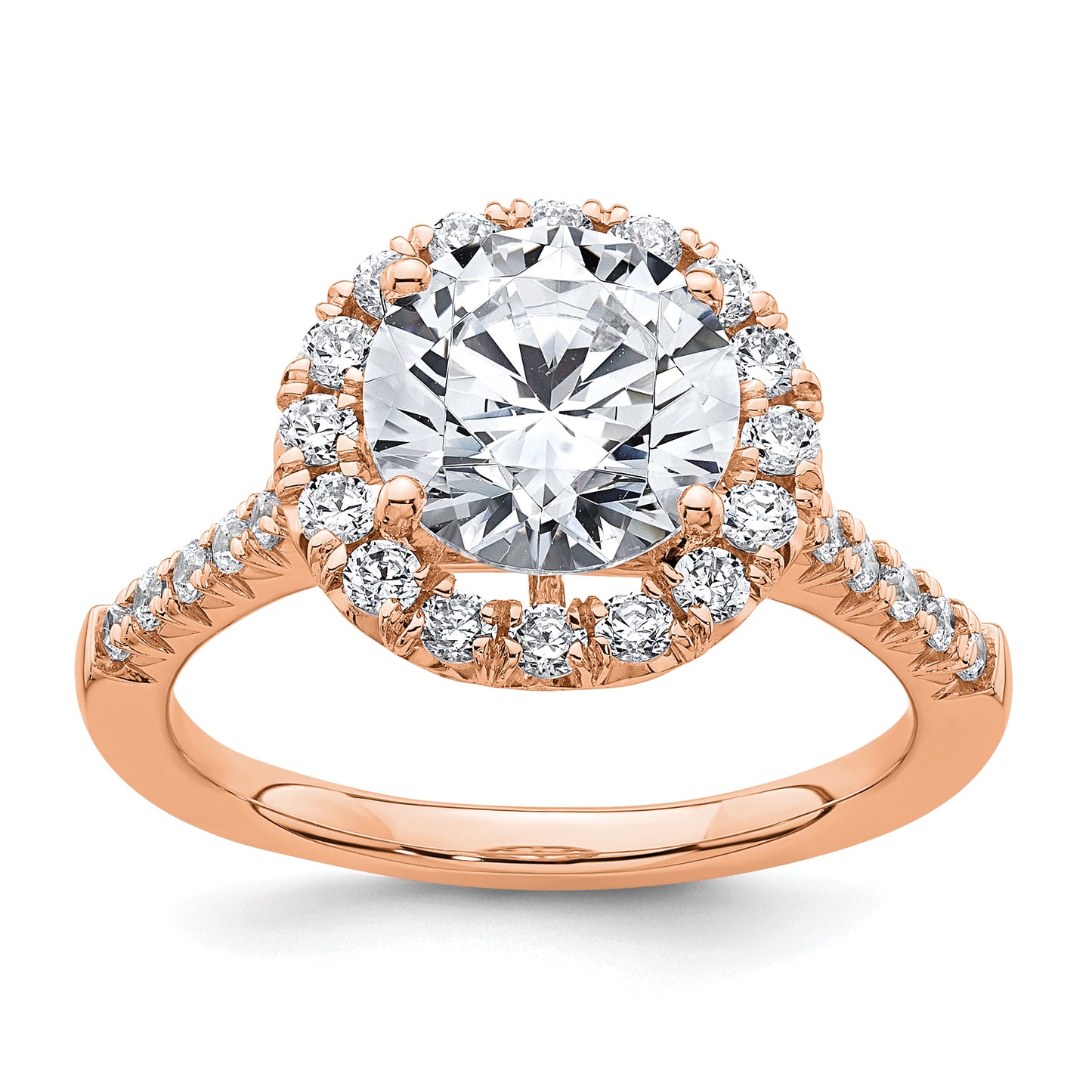 14K Rose Gold Lab Grown Diamond VS/SI FGH Halo Engagement Semi-mount Ring