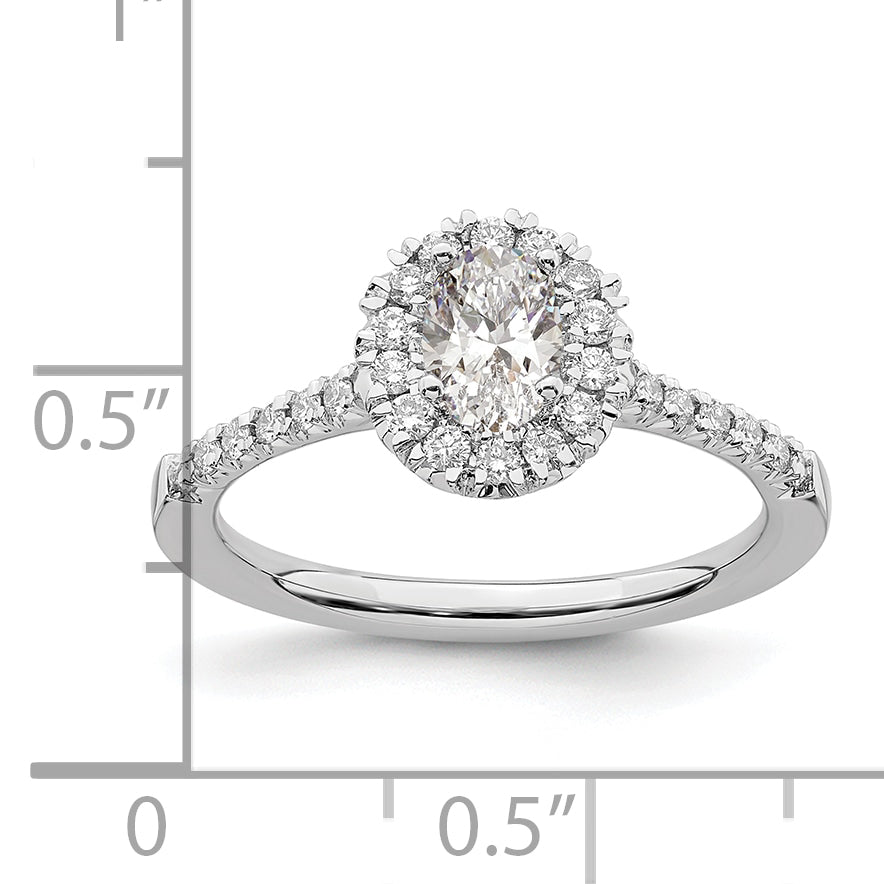 14k White Gold 1/3 Ct. Lab Grown Diamond VS/SI+ G+ 1/2 Ct. Center Oval Halo Engagement Ring