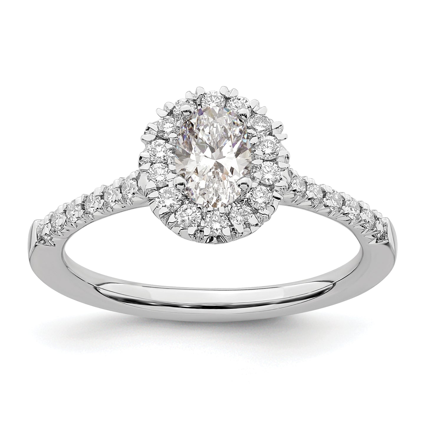 14k White Gold 1/3 Ct. Lab Grown Diamond VS/SI+ G+ 1/2 Ct. Center Oval Halo Engagement Ring