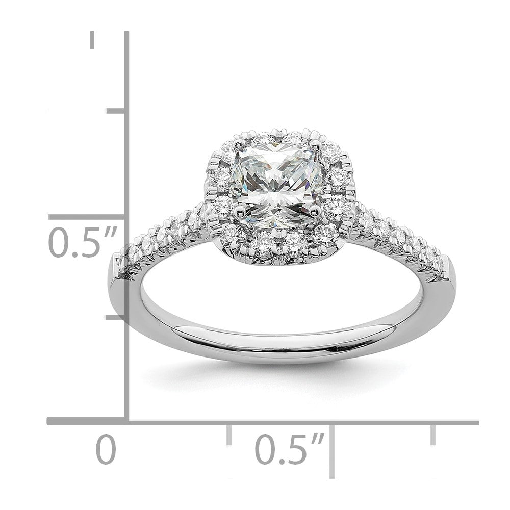 14K White Gold True Origin 3/8 Carat Lab Grown Diamond Vs D E F Semi Mount Cushion Halo Engagement Ring