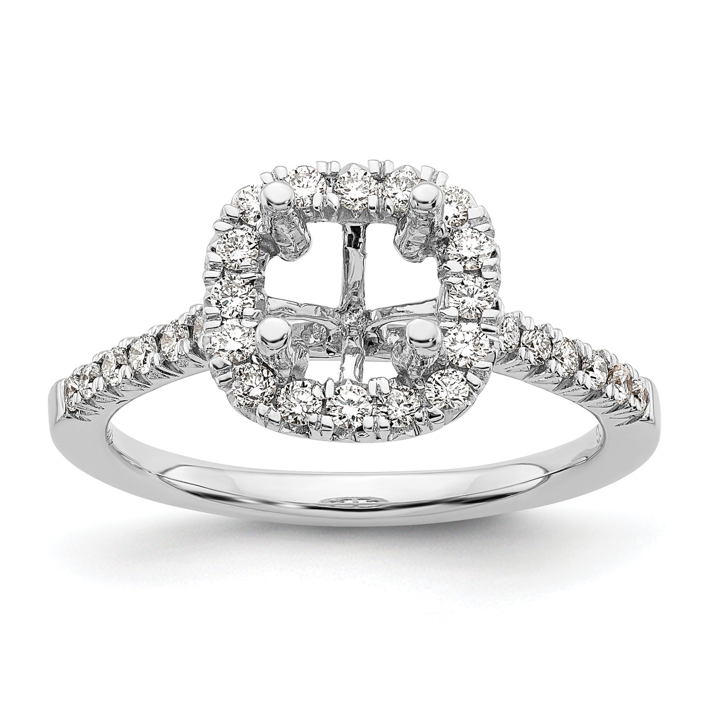 14K White Gold Lab Grown Diamond VS/SI+ G+ Cushion Halo Semi-mount Engagement R