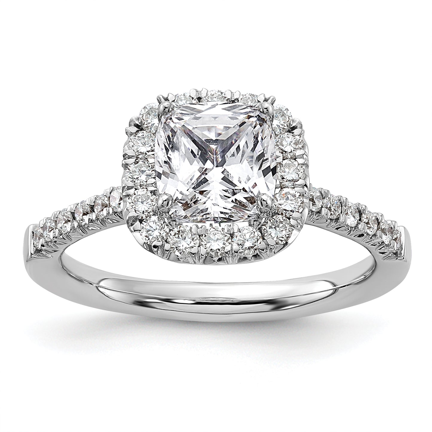 14K White Gold Lab Grown Diamond VS/SI+ G+ Cushion Halo Semi-mount Engagement R