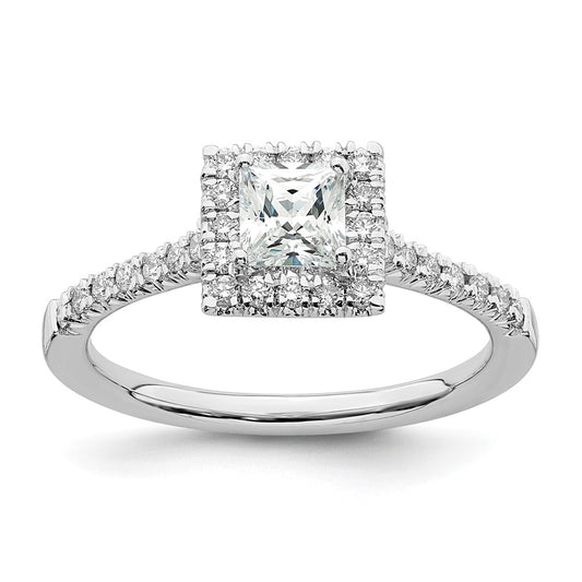 14K White Gold True Origin 1/3 Carat Lab Grown Diamond Vs D E F Semi Mount Princess Halo Engagement Ring