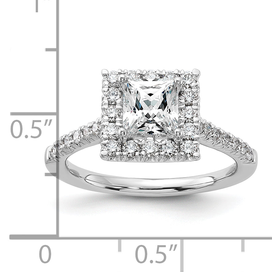 14k White Gold 1/2 Ct. Lab Grown Diamond VS/SI+ G+ 1 Ct. Center Princess Halo Engagement Ring