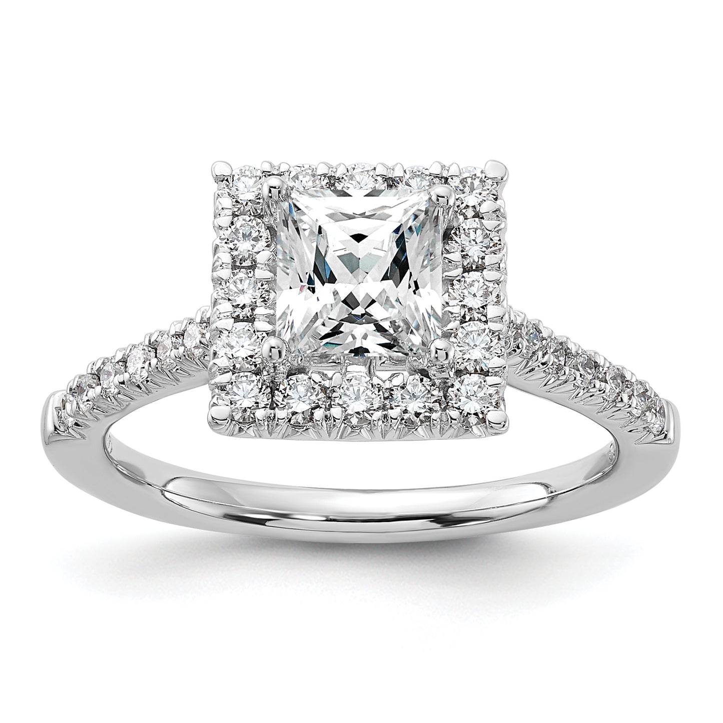 14k White Gold 1/2 Ct. Lab Grown Diamond VS/SI+ G+ 1 Ct. Center Princess Halo Engagement Ring