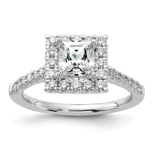 14k White Gold 1/2 Ct. Lab Grown Diamond VS/SI+ G+ 1 Ct. Center Princess Halo Engagement Ring