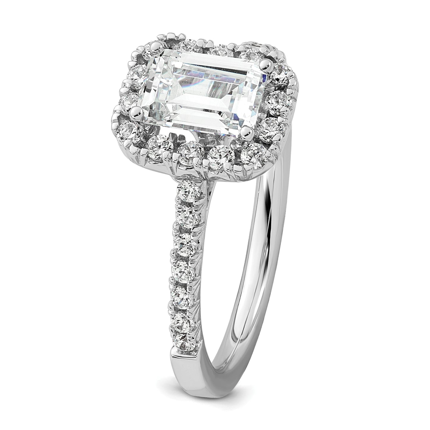 14K White Gold Lab Grown Diamond VS/SI+ G+ Emerald Halo Semi-mount Engagement R