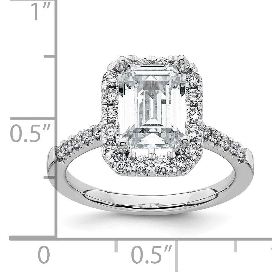 14k White Gold 14kw Lab Grown VS/SI+ G+ Diamond Emerald Halo Semi-mount Engagement Ring