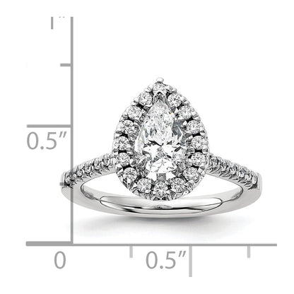 14k White Gold 3/8 Ct. Lab Grown Diamond VS/SI+ G+ 1 Ct. Center Pear Halo Engagement Ring