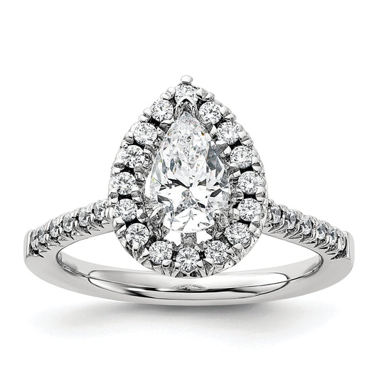 14k White Gold 3/8 Ct. Lab Grown Diamond VS/SI+ G+ 1 Ct. Center Pear Halo Engagement Ring