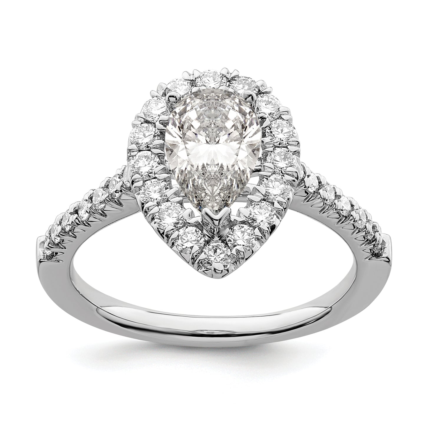 14k White Gold 5/8 Ct. Lab Grown Diamond VS/SI+ G+ 1 1/2 Ct. Center Pear Halo Engagement Ring