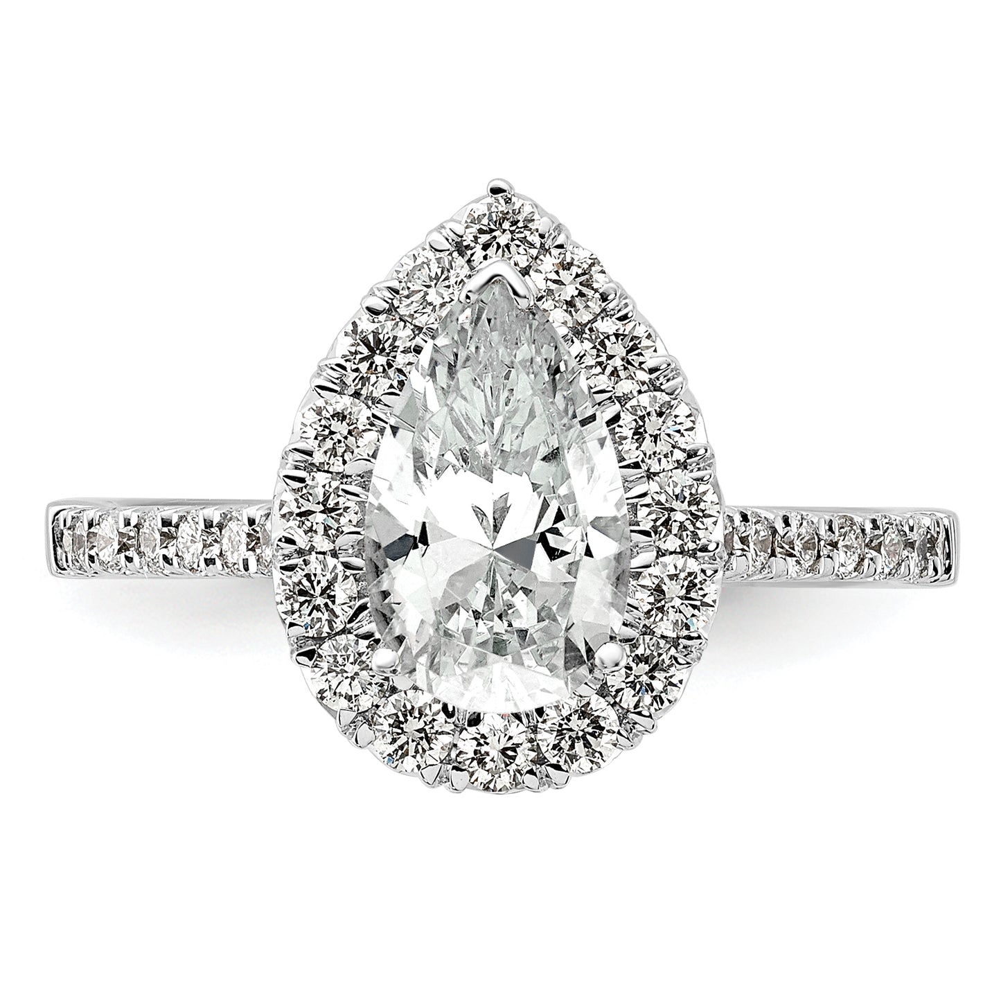 14k White Gold 5/8 Ct. Lab Grown Diamond VS/SI+ G+ 1 1/2 Ct. Center Pear Halo Engagement Ring