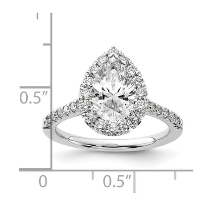 14k White Gold 5/8 Ct. Lab Grown Diamond VS/SI+ G+ 1 1/2 Ct. Center Pear Halo Engagement Ring
