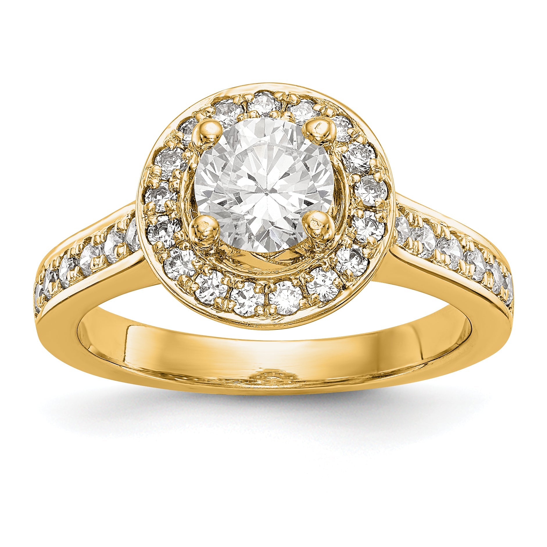 14K Yellow Gold Round Diamond Semi Mount Halo Engagement Ring (Size 7.5 Only)