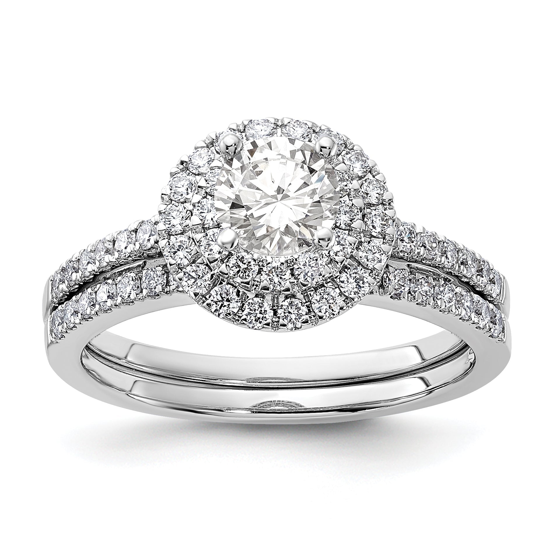 14KW Round Simulated Diamond Double Halo Engagement Ring
