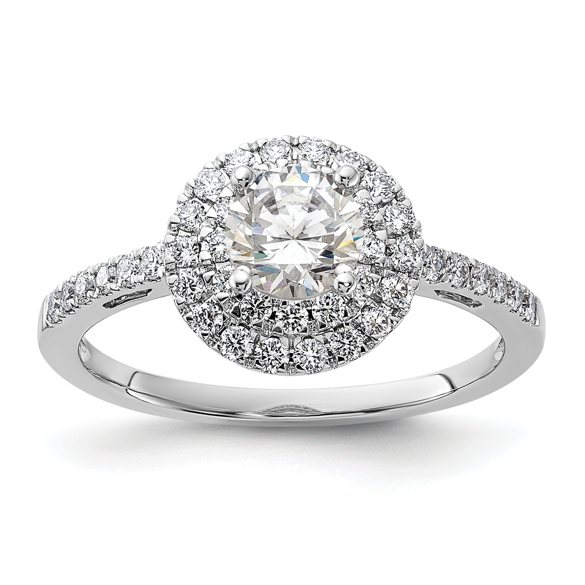 14KW Round Simulated Diamond Double Halo Engagement Ring