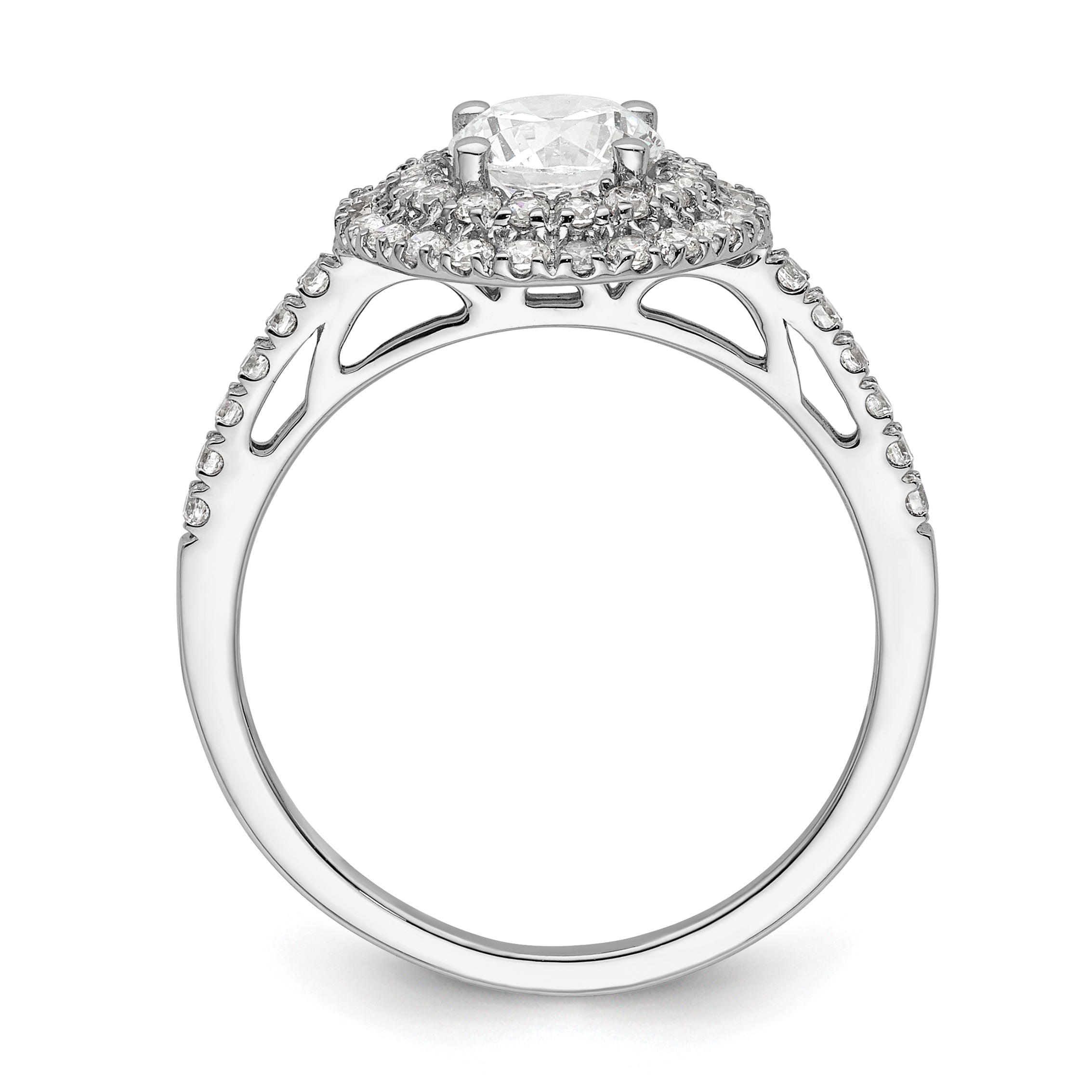 14KW Round Simulated Diamond Double Halo Engagement Ring