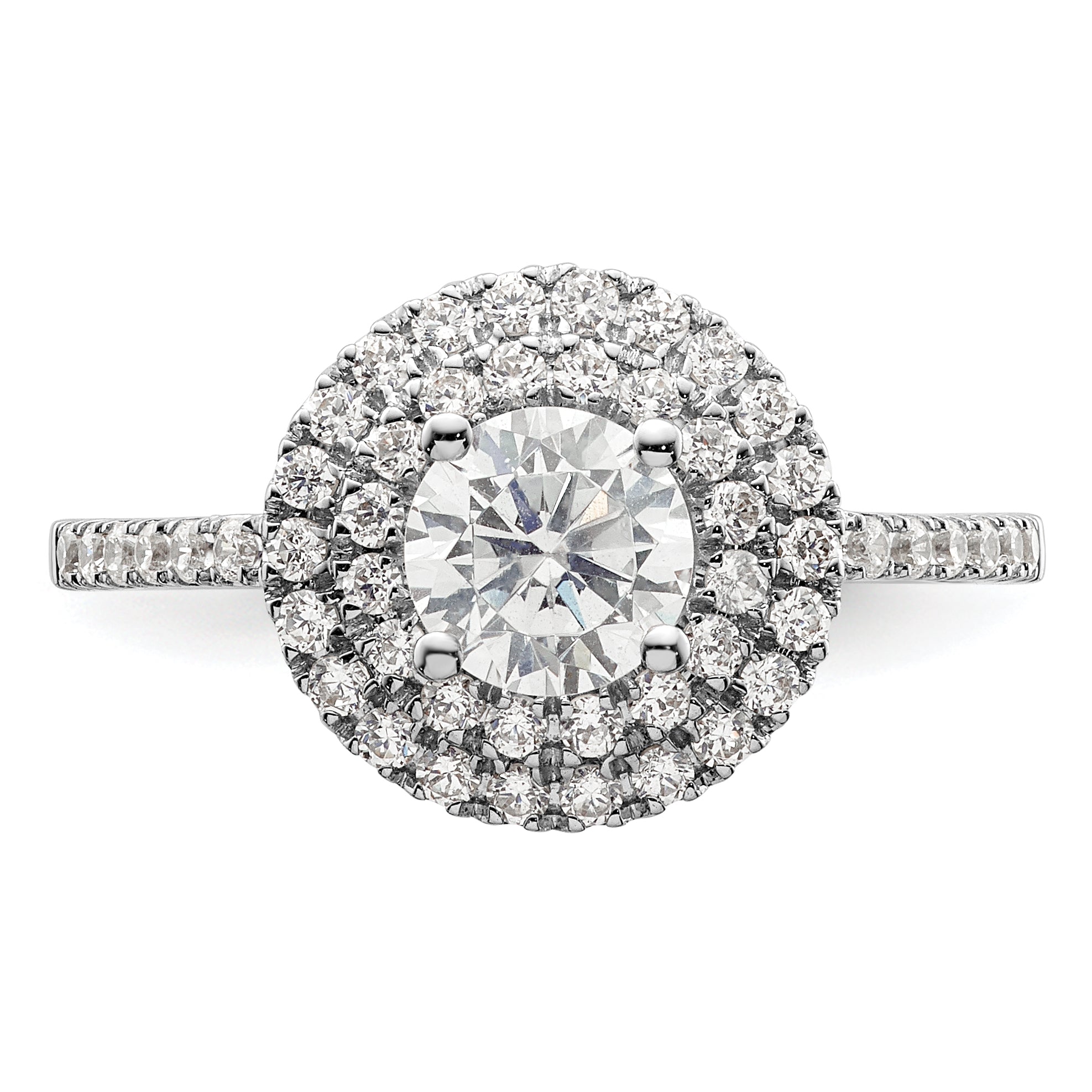 14KW Round Simulated Diamond Double Halo Engagement Ring