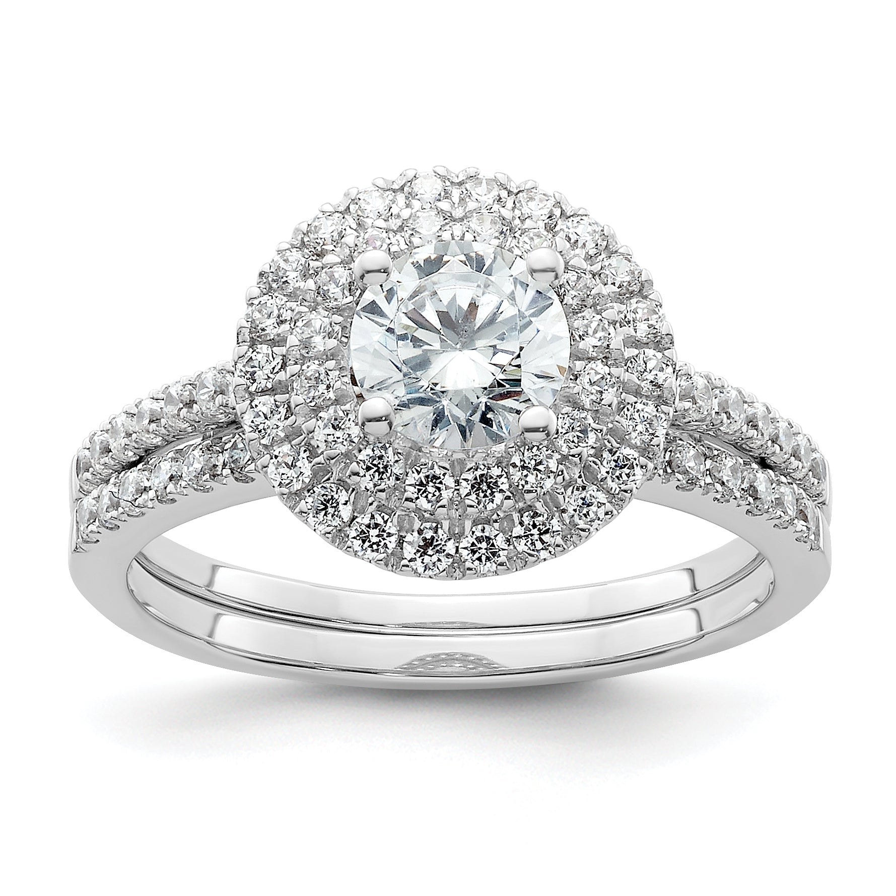14KW Round Simulated Diamond Double Halo Engagement Ring