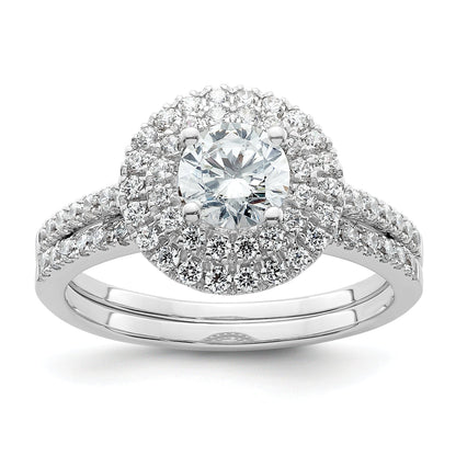 14KW Round Simulated Diamond Double Halo Engagement Ring