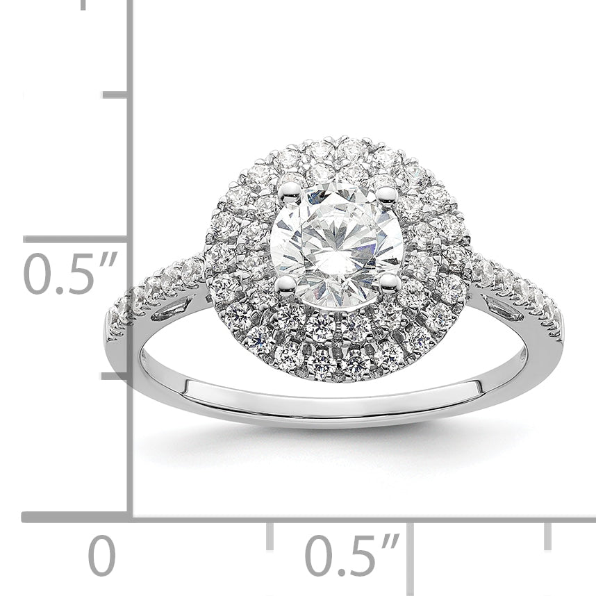 14KW Round Simulated Diamond Double Halo Engagement Ring