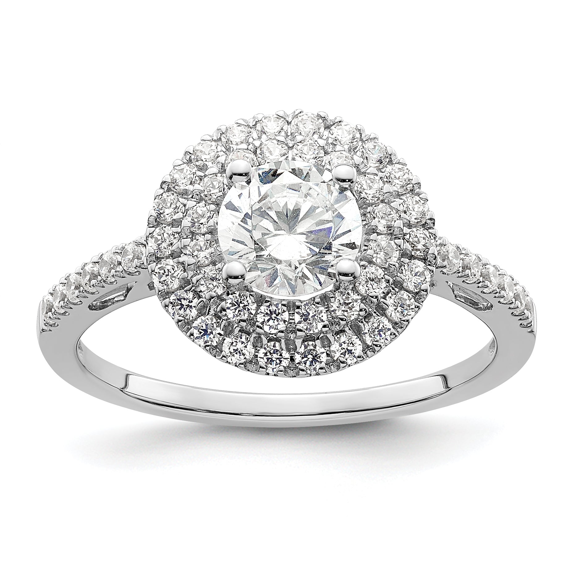 14KW Round Simulated Diamond Double Halo Engagement Ring