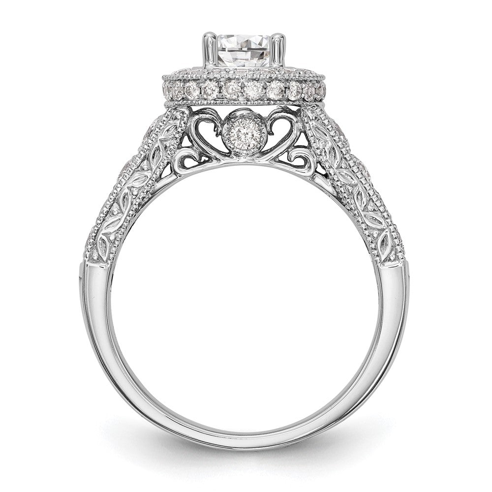 14K White Gold Round Simulated Diamond Halo Engagement Ring