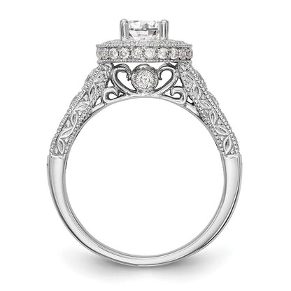 14K White Gold Round Simulated Diamond Halo Engagement Ring