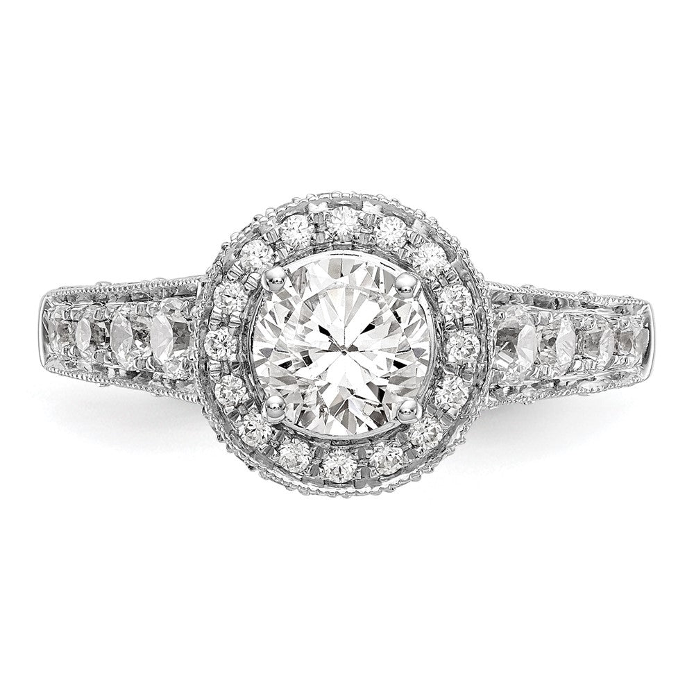 14K White Gold Round Simulated Diamond Halo Engagement Ring