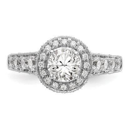 14K White Gold Round Simulated Diamond Halo Engagement Ring