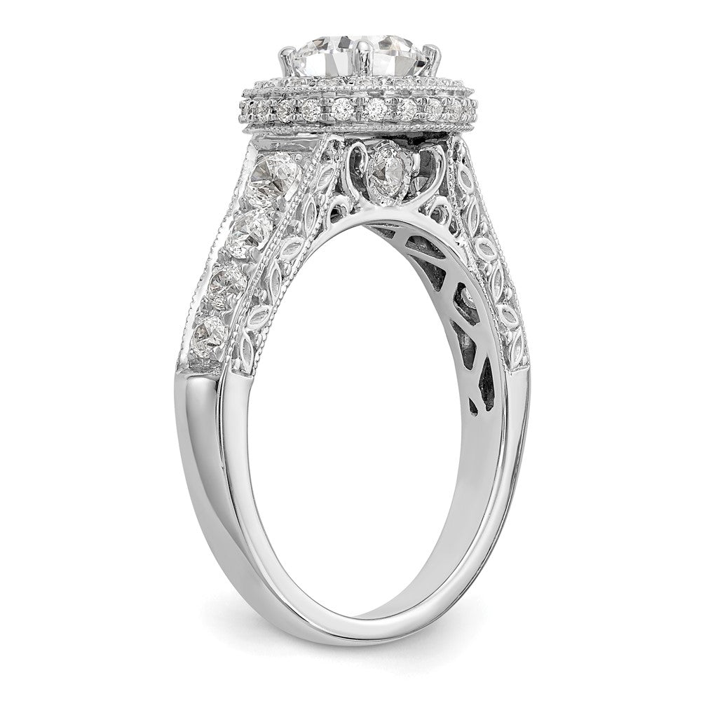 14K White Gold Round Simulated Diamond Halo Engagement Ring