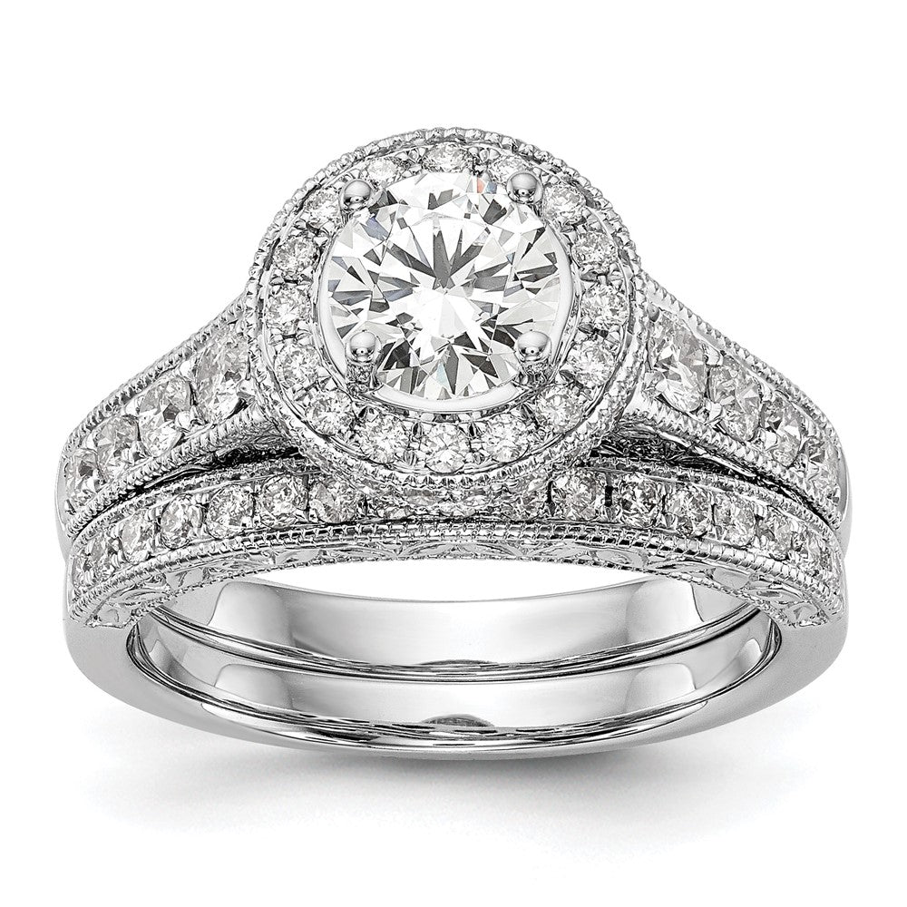 14K White Gold Round Simulated Diamond Halo Engagement Ring